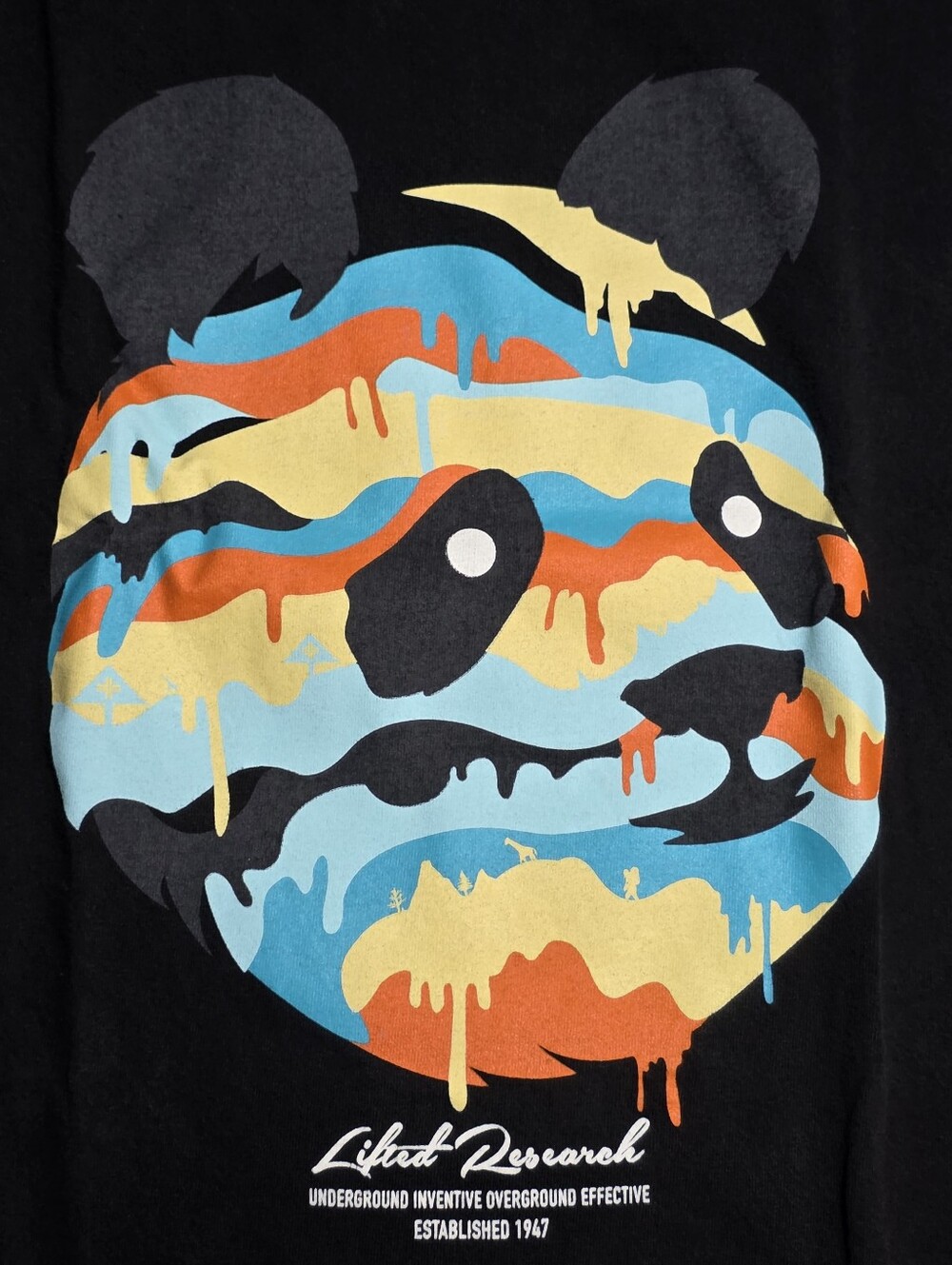 LRG Men's Psychedelic Panda Dripper Long Sleeve 100% Cotton Graphic Tee Shirt XL